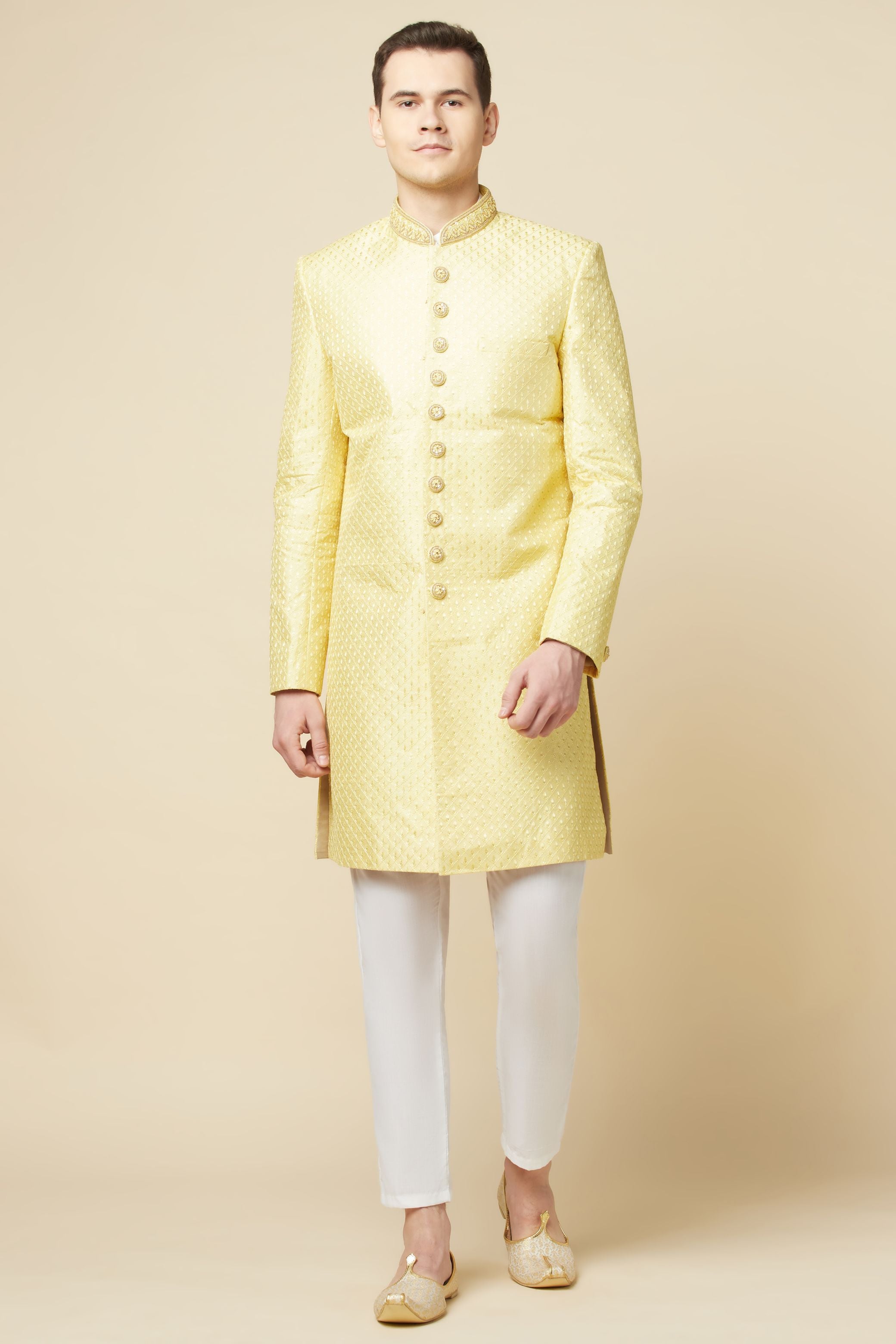 Yellow sherwani on sale